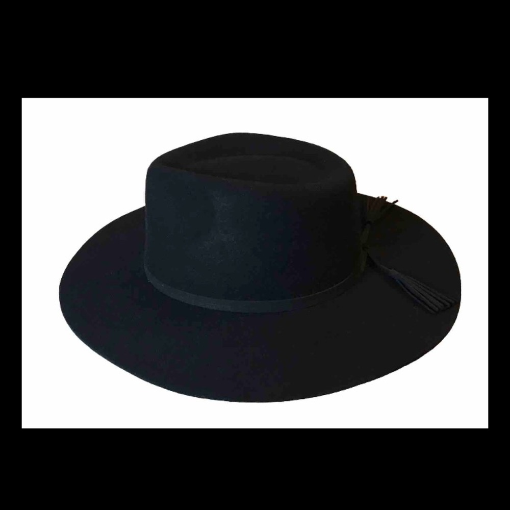 NWT Anthropologie Black Wide-Brim Wool Hat one size